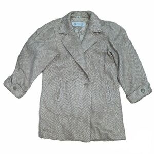 Vintage Saxton Hall 100% Virgin Wool Herringbone 3/4 Length Sleeves Lined Jacket